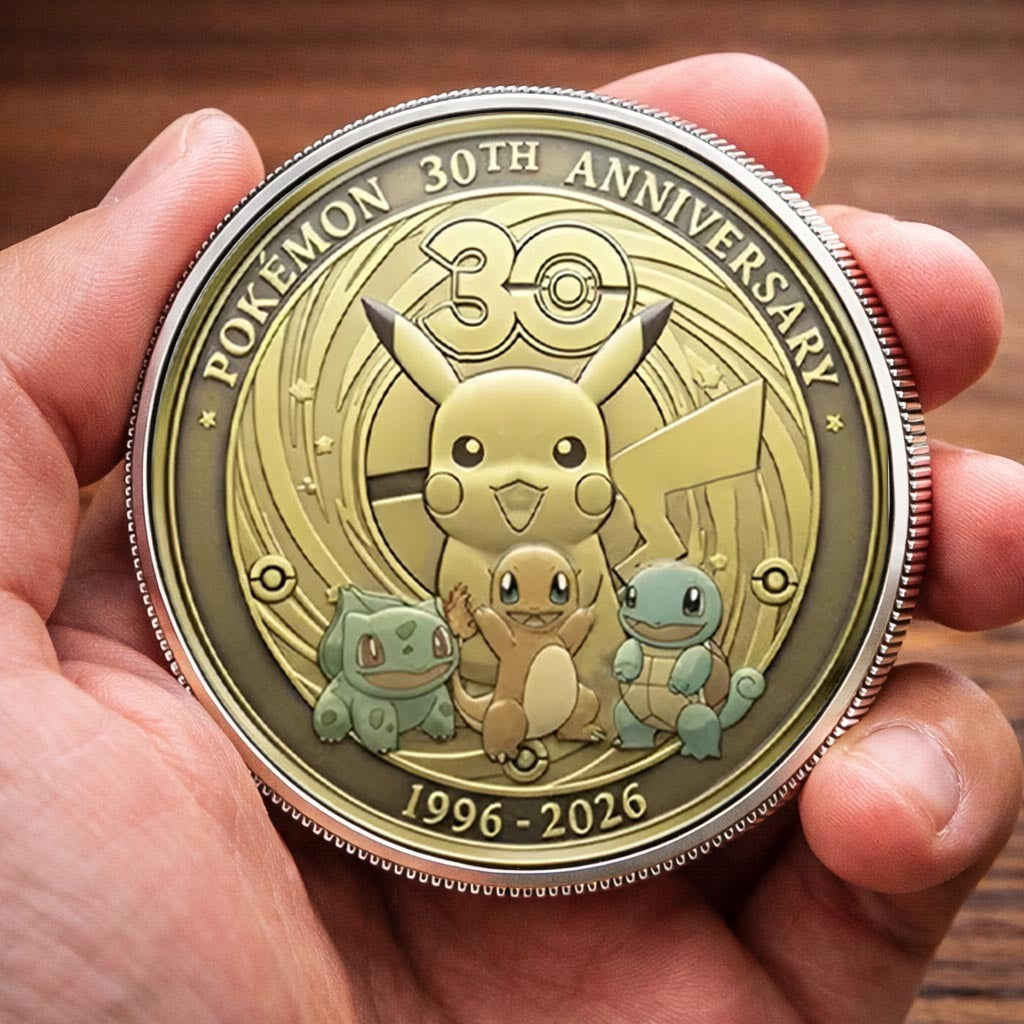 Pokémon 30th Anniversary Printed Commemorative Coin With Pocket Hug Leather Keychain