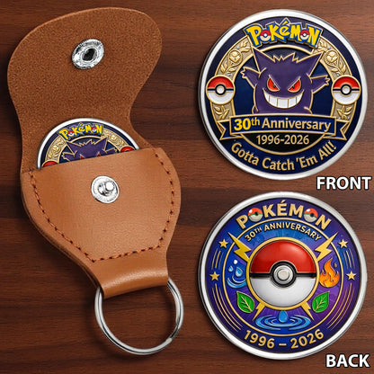 Poke 30th Anniversary Gengar 2 Collector Edition Printed Coin With Pocket Hug Leather Keychain