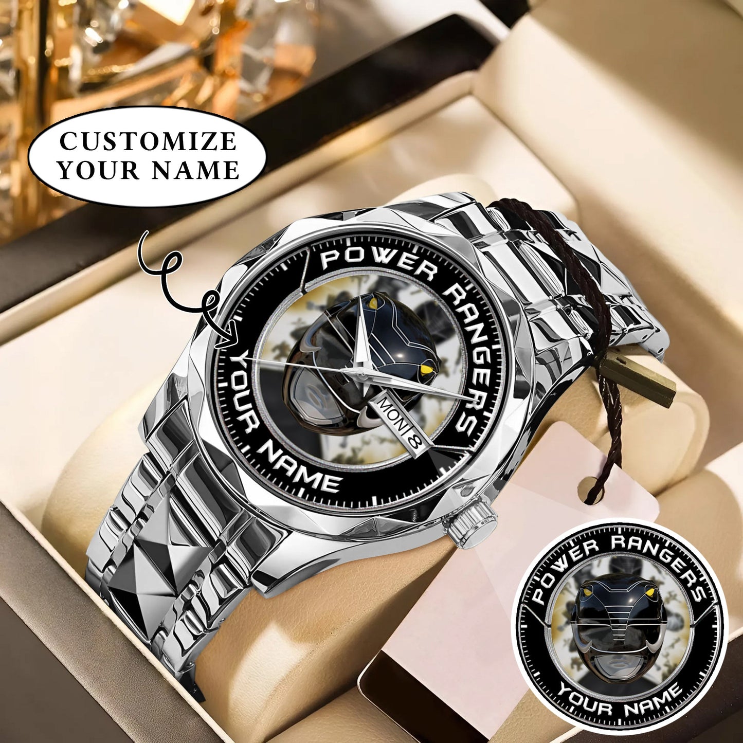 Mighty Morphin Power Rangers Black Ranger Helmet Custom Name Watch