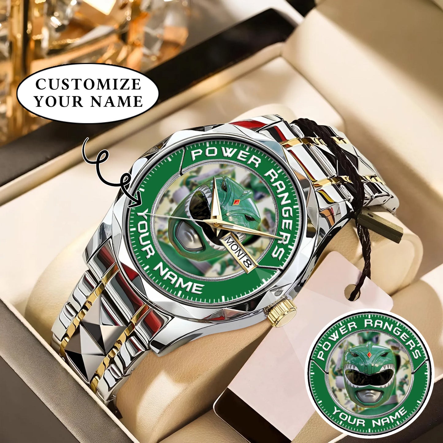 Mighty Morphin Power Rangers Green Ranger Helmet Custom Name Watch