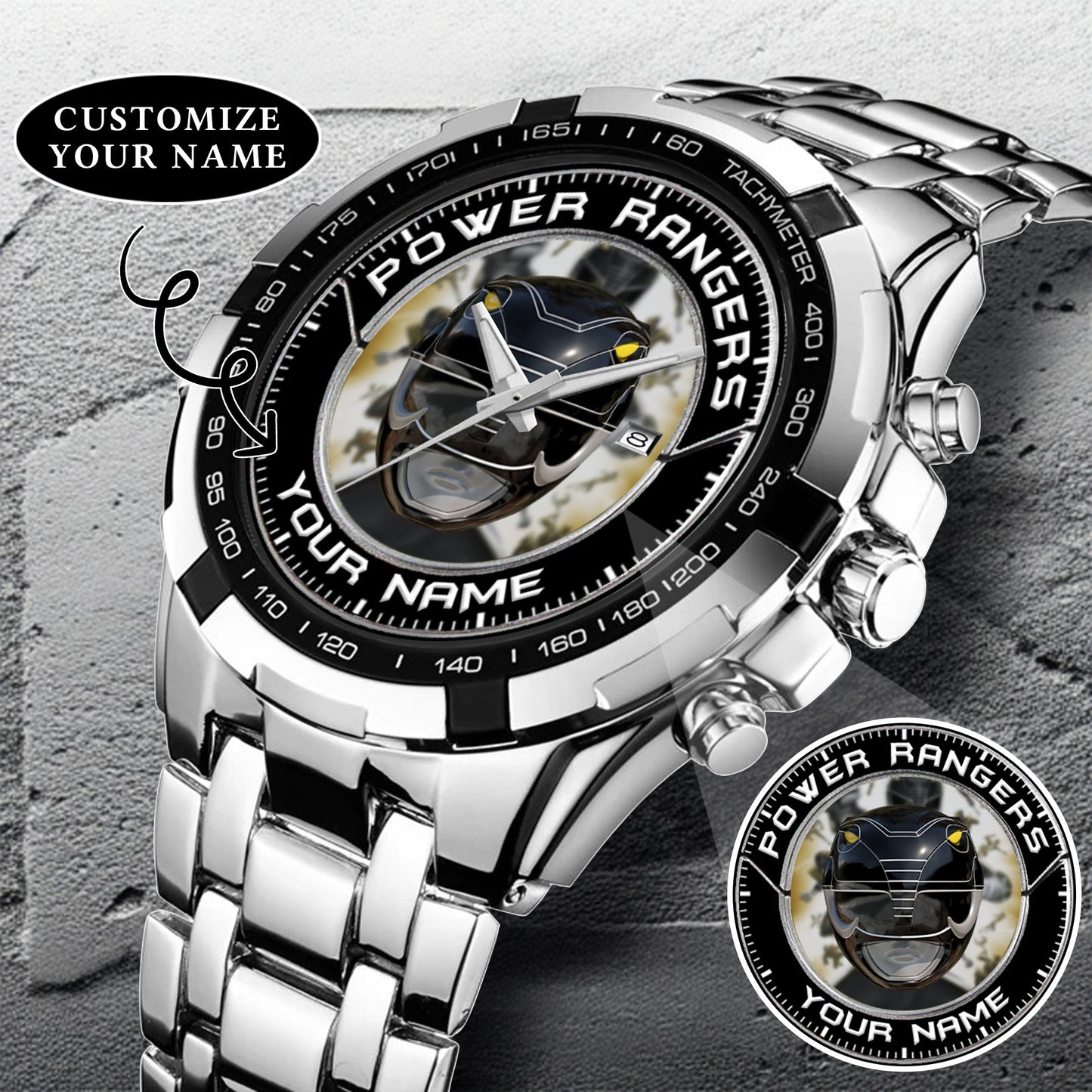 Mighty Morphin Power Rangers Black Ranger Helmet Custom Name Watch