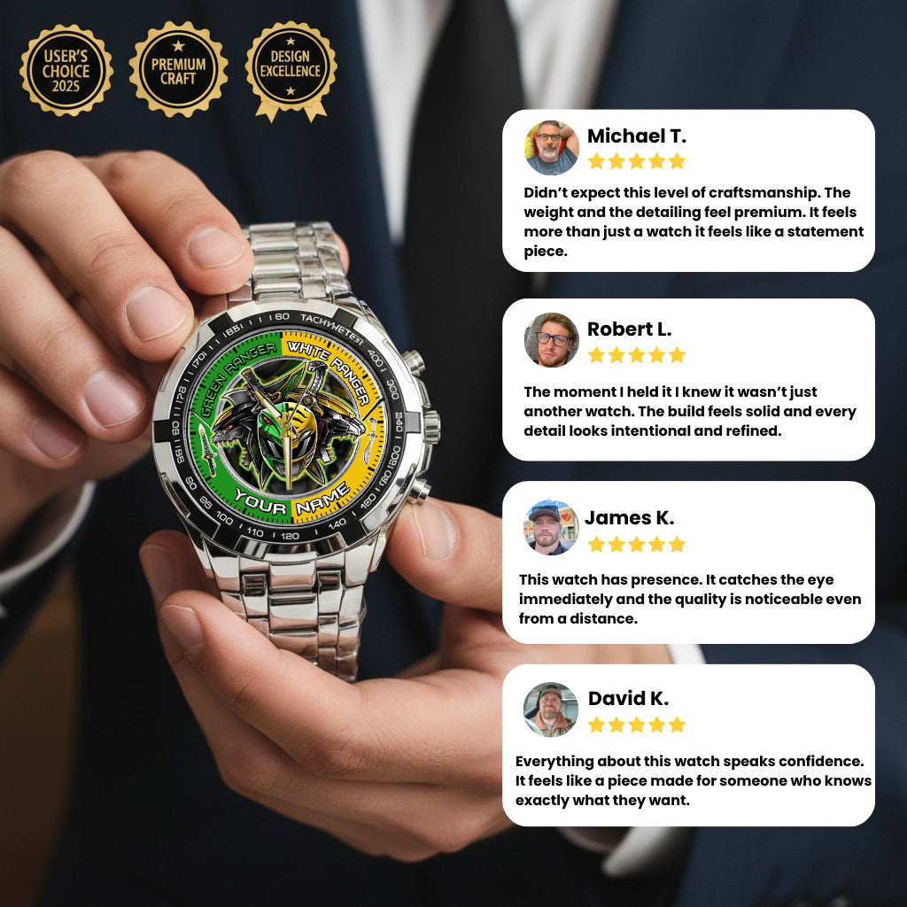 Mighty Morphin Power Rangers Green-White Ranger Tommy Oliver Custom Name Watch