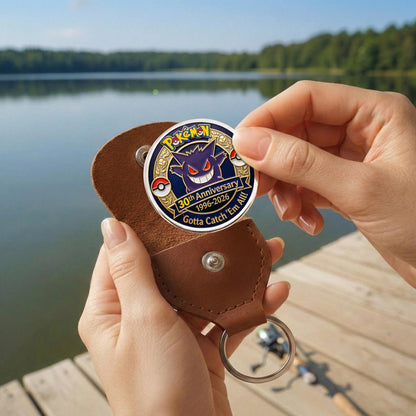 Poke 30th Anniversary Gengar 2 Collector Edition Printed Coin With Pocket Hug Leather Keychain